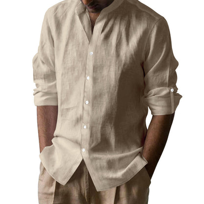 Mens Breathable Linen Henley Shirt