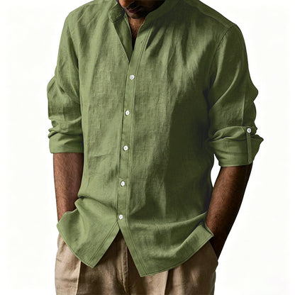 Mens Breathable Linen Henley Shirt