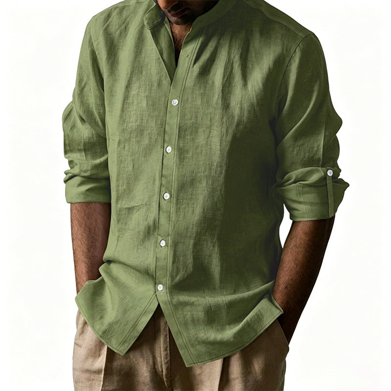 Mens Breathable Linen Henley Shirt