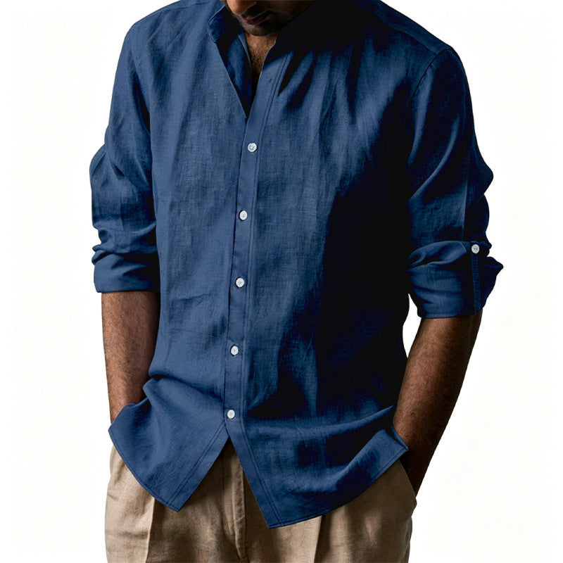 Mens Breathable Linen Henley Shirt
