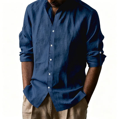 Mens Breathable Linen Henley Shirt