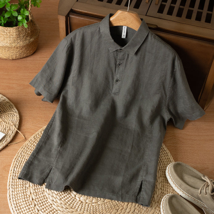 Mens Breathable Linen Short Sleeve Shirt