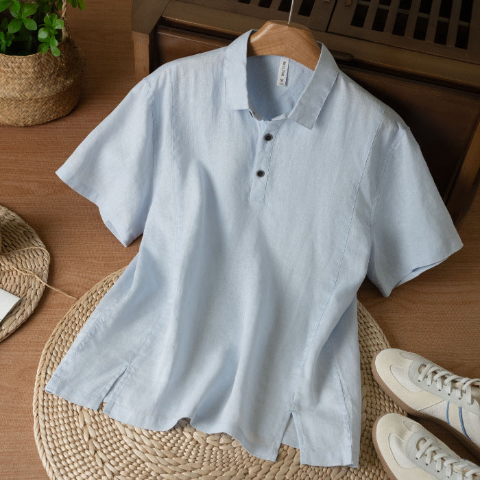 Mens Breathable Linen Short Sleeve Shirt