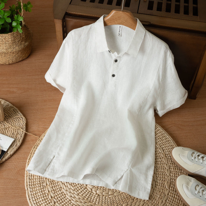 Mens Breathable Linen Short Sleeve Shirt