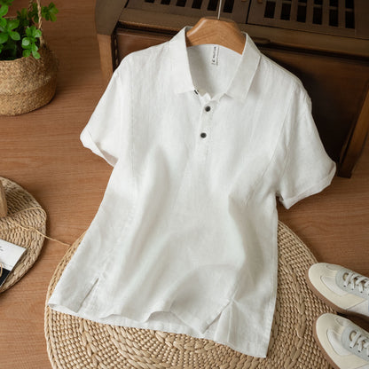Mens Breathable Linen Short Sleeve Shirt