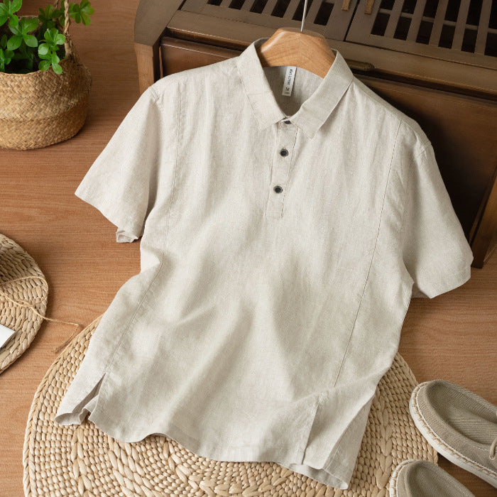 Mens Breathable Linen Short Sleeve Shirt