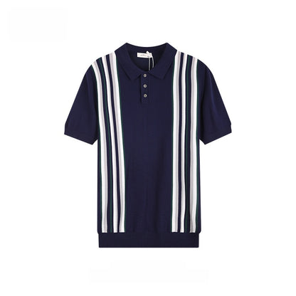 Mens Breathable Striped Polo Shirt
