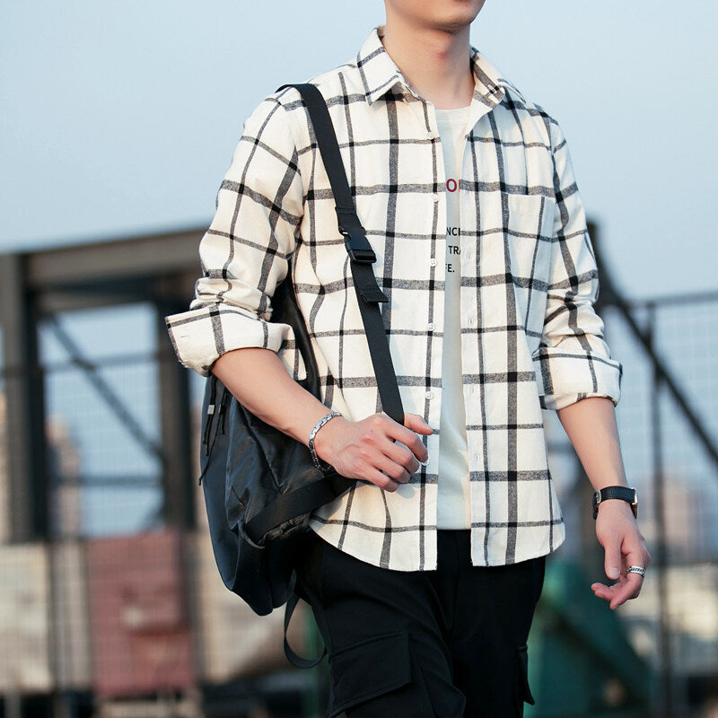Mens Brushed Plaid Long Sleeve Shirt