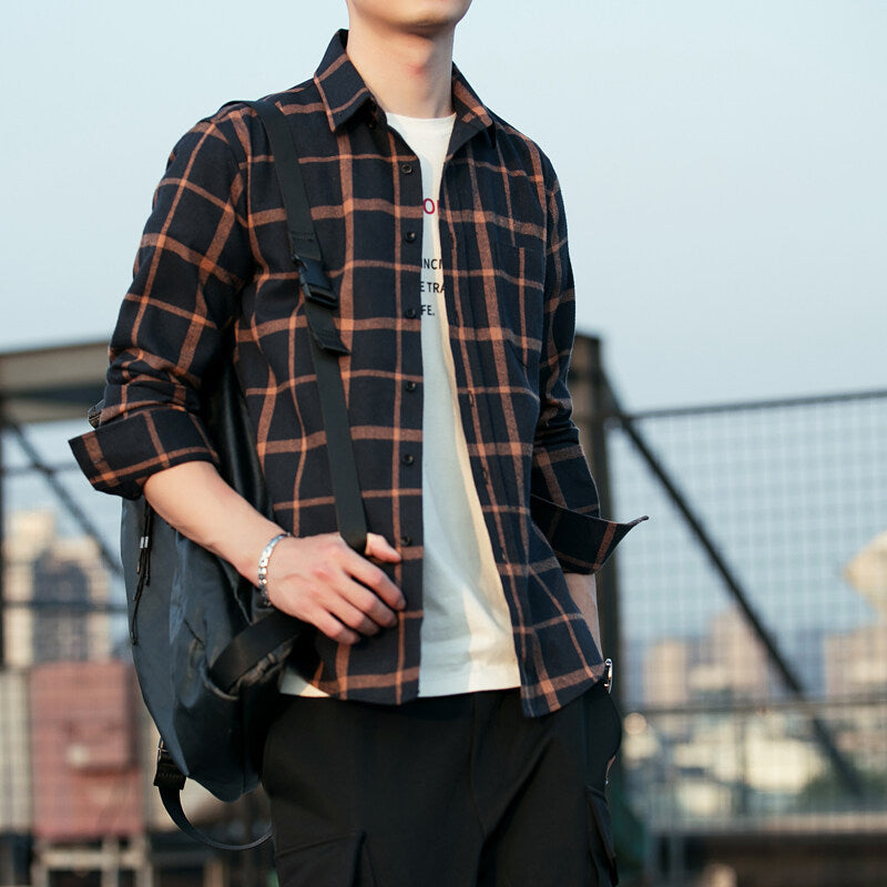 Mens Brushed Plaid Long Sleeve Shirt