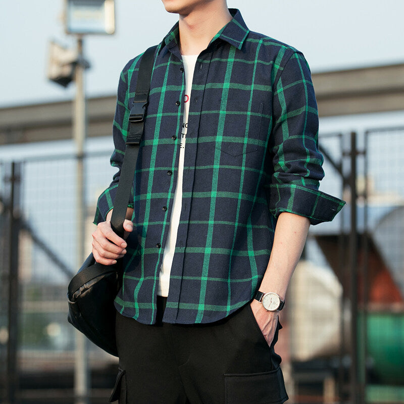 Mens Brushed Plaid Long Sleeve Shirt