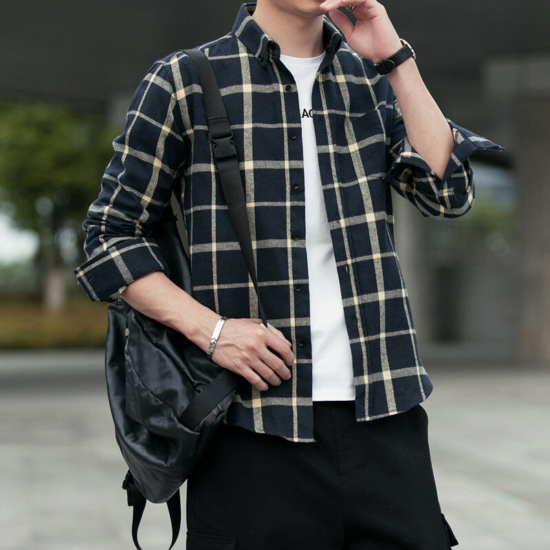 Mens Brushed Plaid Long Sleeve Shirt
