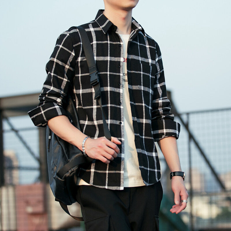 Mens Brushed Plaid Long Sleeve Shirt