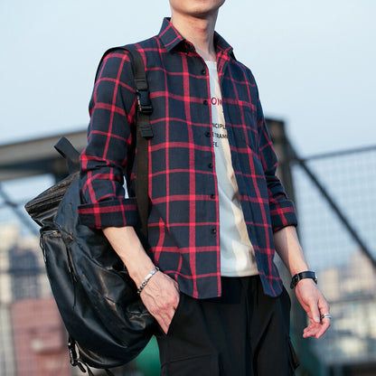 Mens Brushed Plaid Long Sleeve Shirt