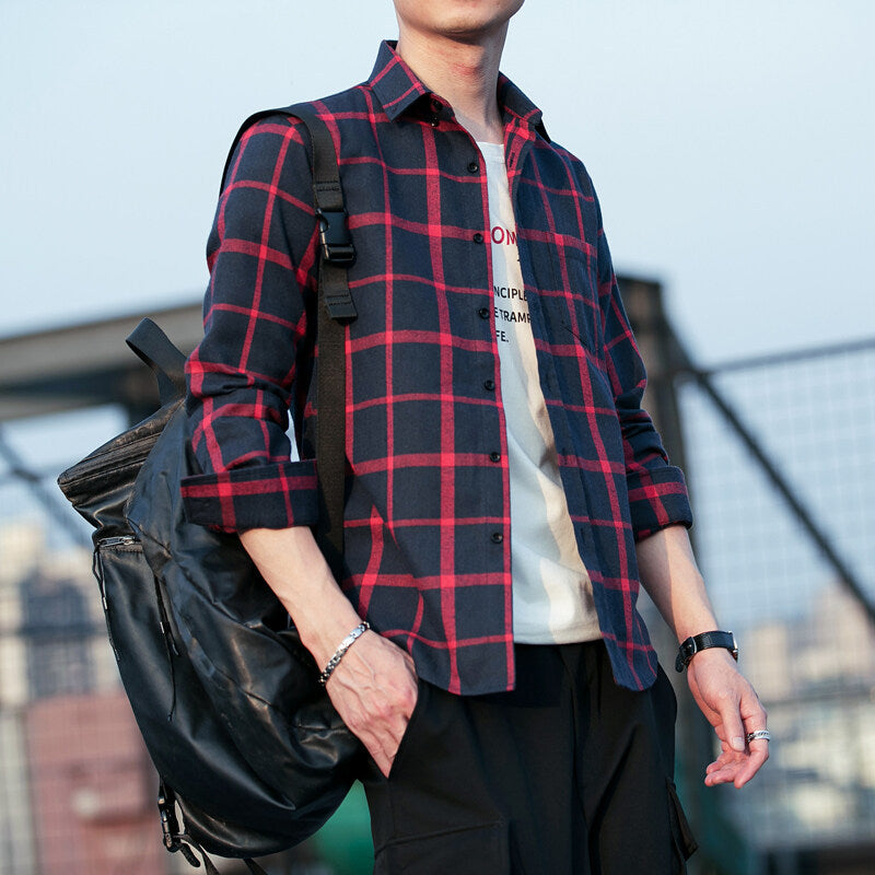 Mens Brushed Plaid Long Sleeve Shirt