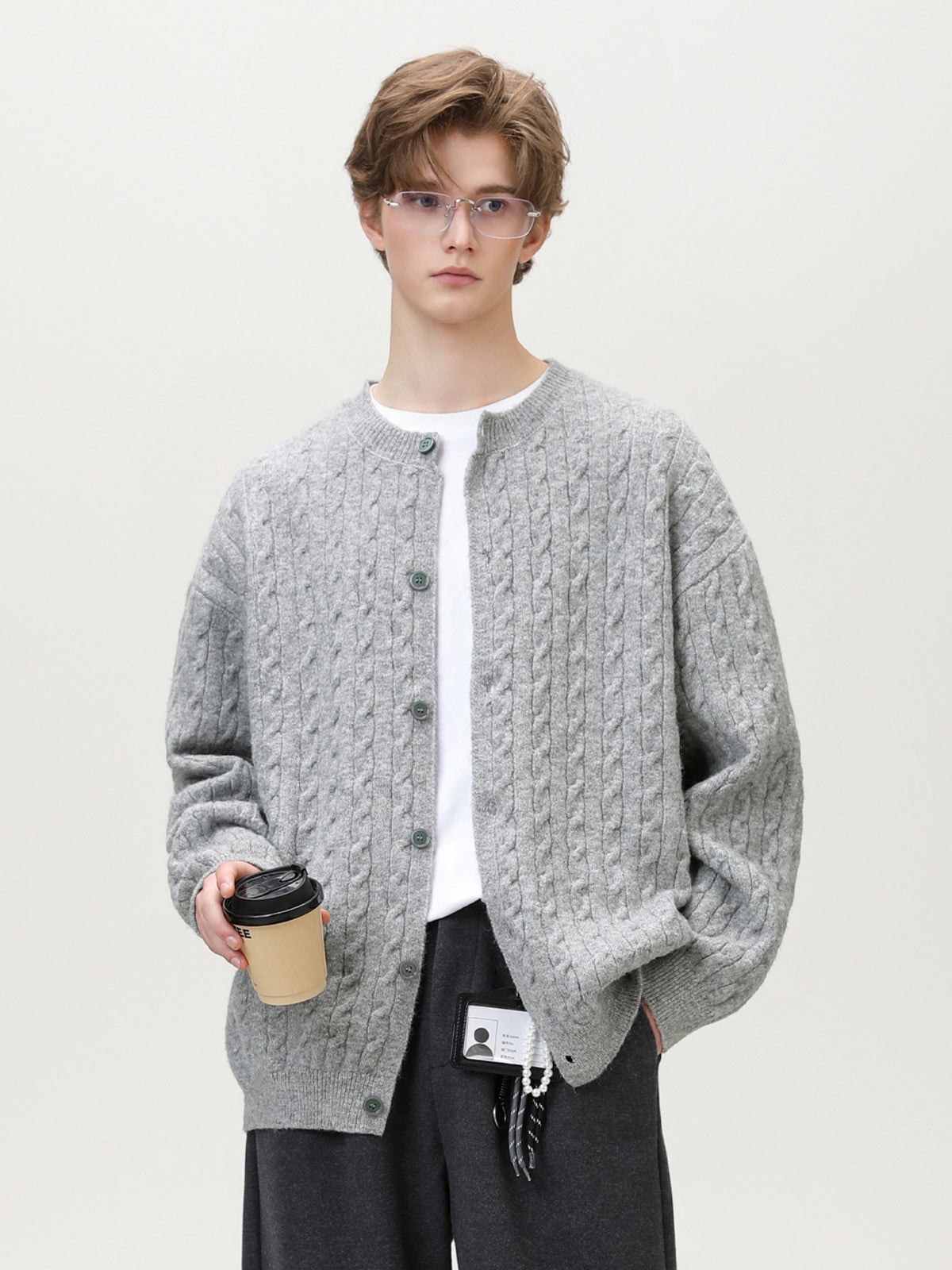 Mens Cable Knit Cardigan Sweater