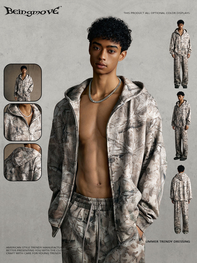 Mens Camouflage Fleece Lined Zipper Sweatshirt