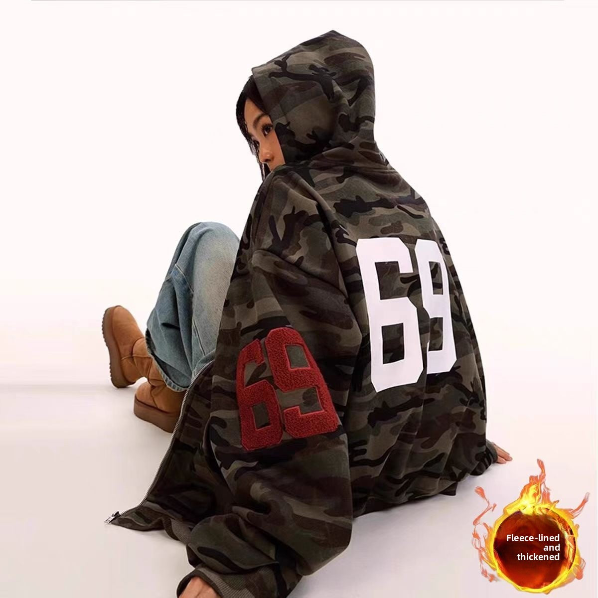 Mens Camouflage Hooded Fleece Cardigan