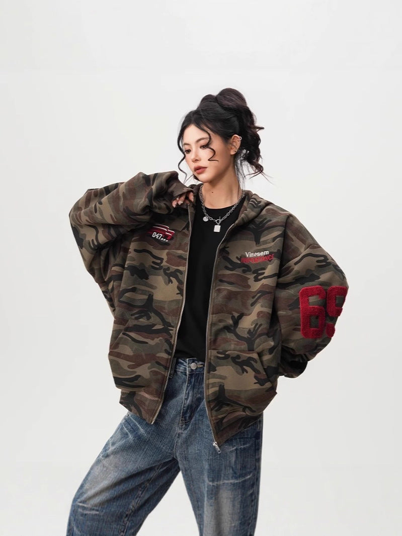 Mens Camouflage Hooded Fleece Cardigan