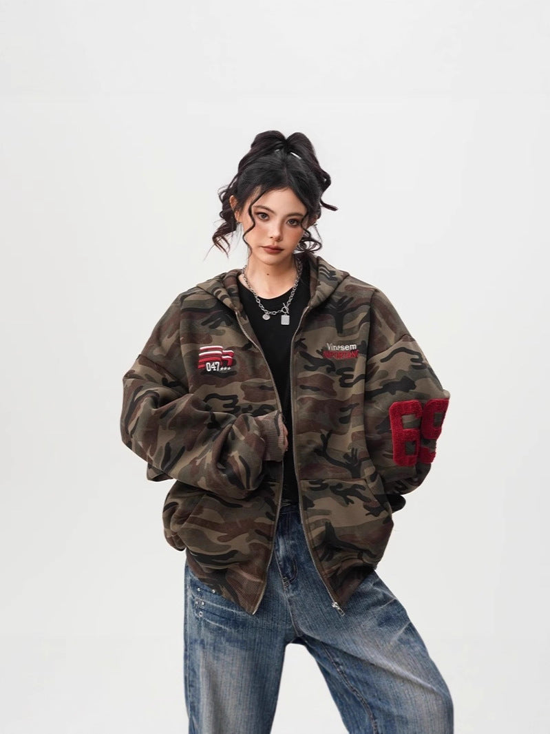 Mens Camouflage Hooded Fleece Cardigan
