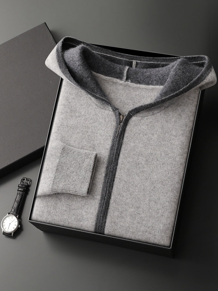 Mens Cashmere Blend Hooded Cardigan