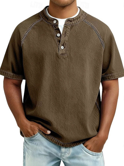 Mens Casual Button-Up Polo Shirt