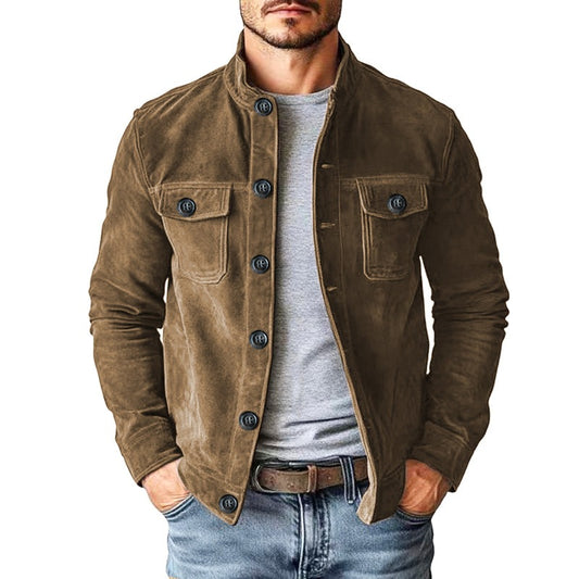 Mens Casual Corduroy Stand Collar Jacket