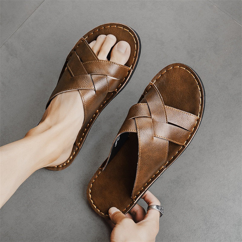 Mens Casual Flat Slippers with One Strap