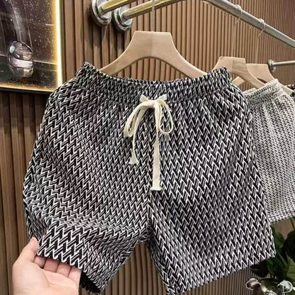 Mens Casual Houndstooth Shorts with Tie Waist