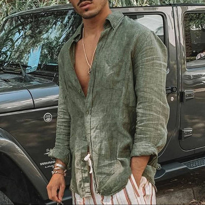 Mens Casual Lapel Cardigan Shirt