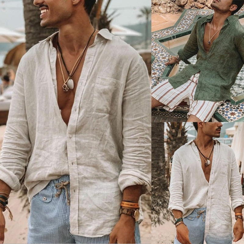 Mens Casual Lapel Cardigan Shirt
