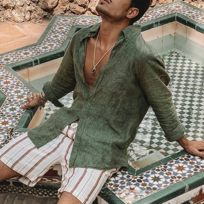 Mens Casual Lapel Cardigan Shirt