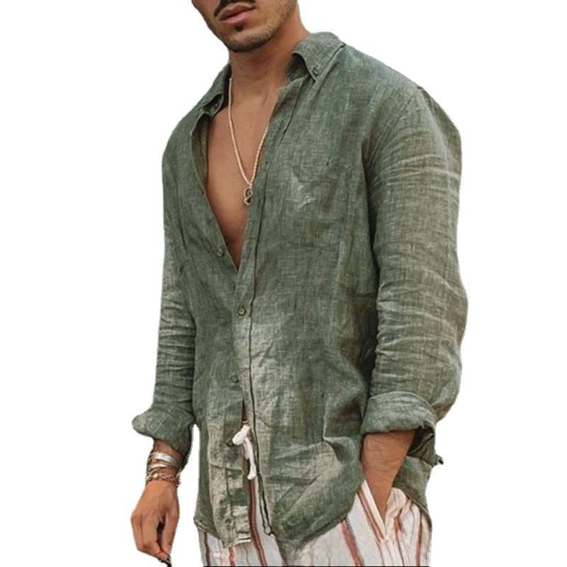 Mens Casual Lapel Cardigan Shirt