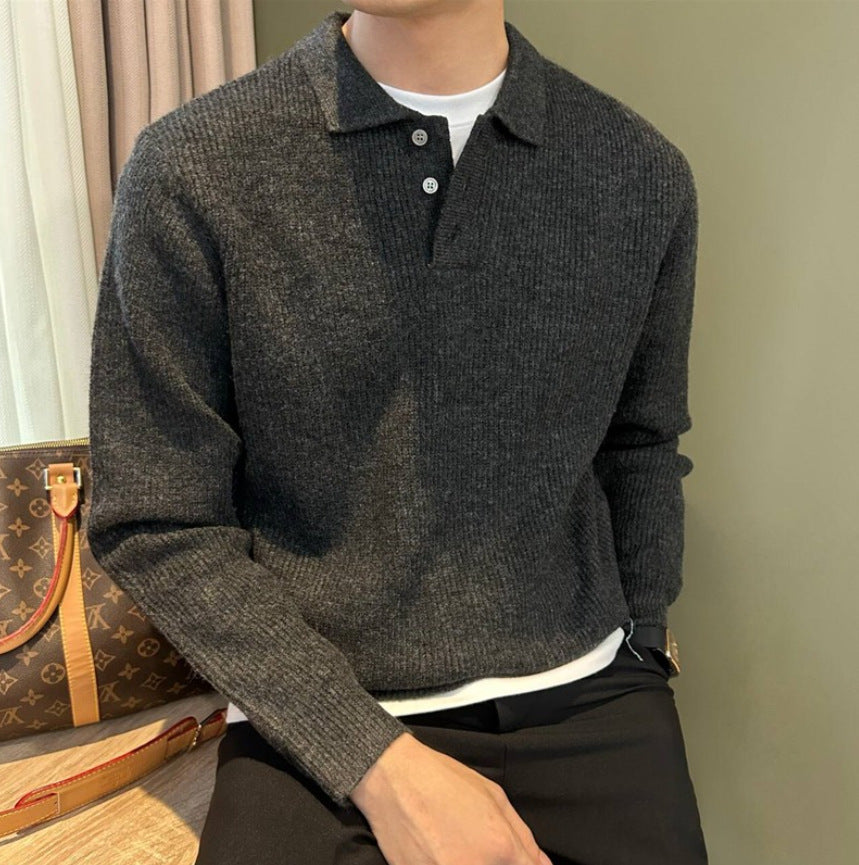 Mens Casual Lapel Knit Sweater