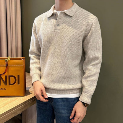 Mens Casual Lapel Knit Sweater