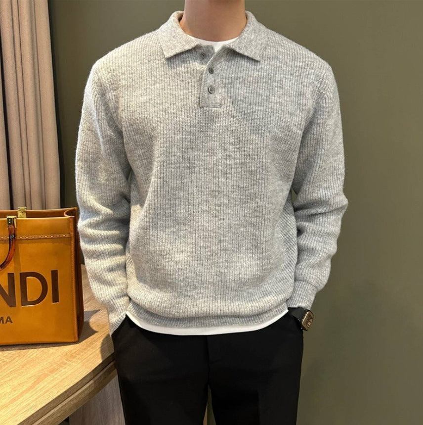 Mens Casual Lapel Knit Sweater