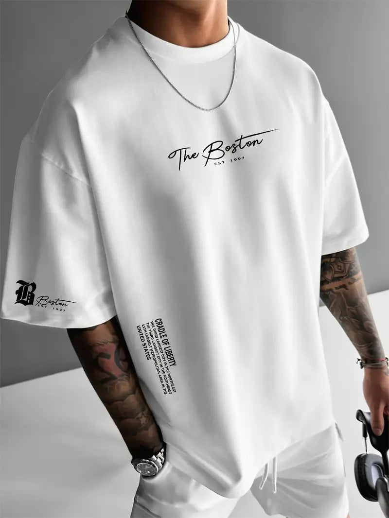 Mens Casual Letter Print Cotton T-shirt