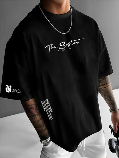 Mens Casual Letter Print Cotton T-shirt