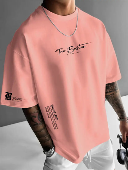 Mens Casual Letter Print Cotton T-shirt