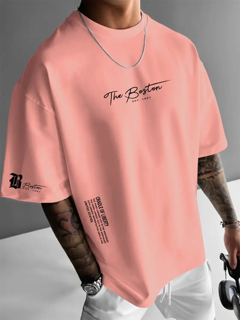 Mens Casual Letter Print Cotton T-shirt
