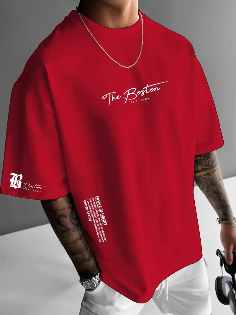 Mens Casual Letter Print Cotton T-shirt
