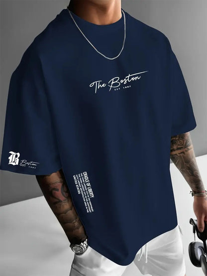 Mens Casual Letter Print Cotton T-shirt