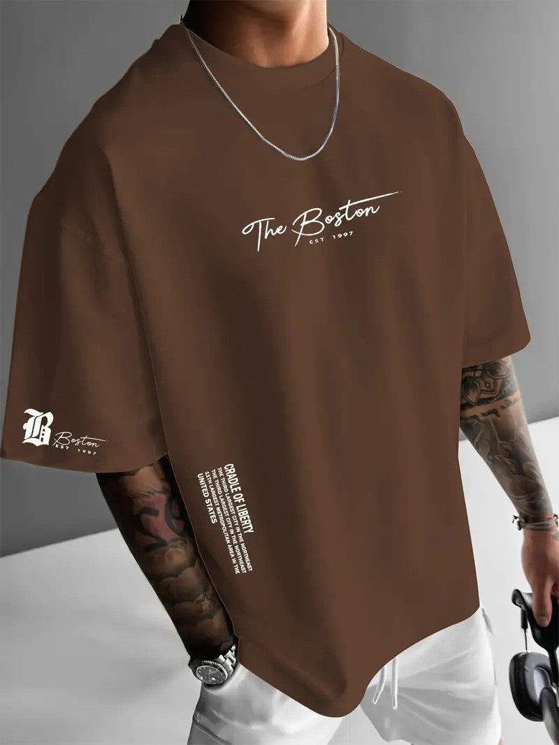 Mens Casual Letter Print Cotton T-shirt