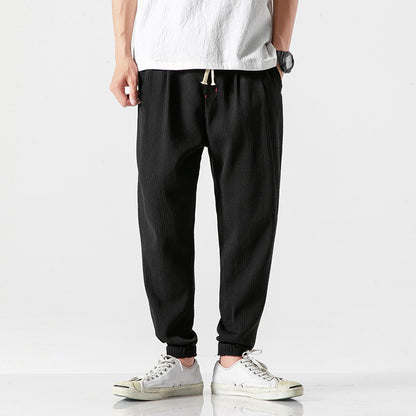 Mens Casual Linen Drawstring Ankle Pants