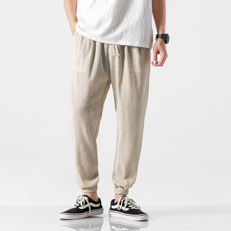 Mens Casual Linen Drawstring Ankle Pants