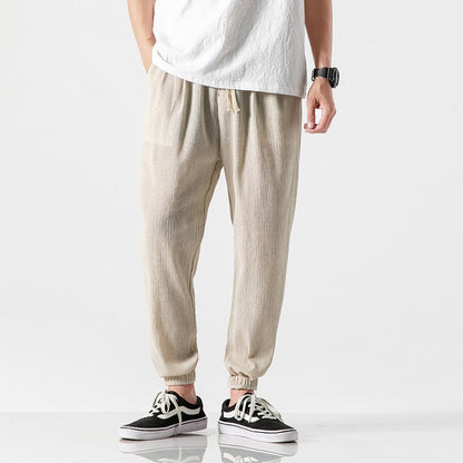 Mens Casual Linen Drawstring Ankle Pants