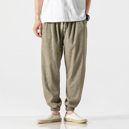 Mens Casual Linen Drawstring Ankle Pants