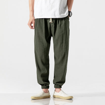 Mens Casual Linen Drawstring Ankle Pants