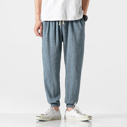 Mens Casual Linen Drawstring Ankle Pants