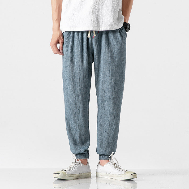 Mens Casual Linen Drawstring Ankle Pants