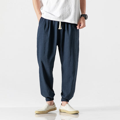 Mens Casual Linen Drawstring Ankle Pants